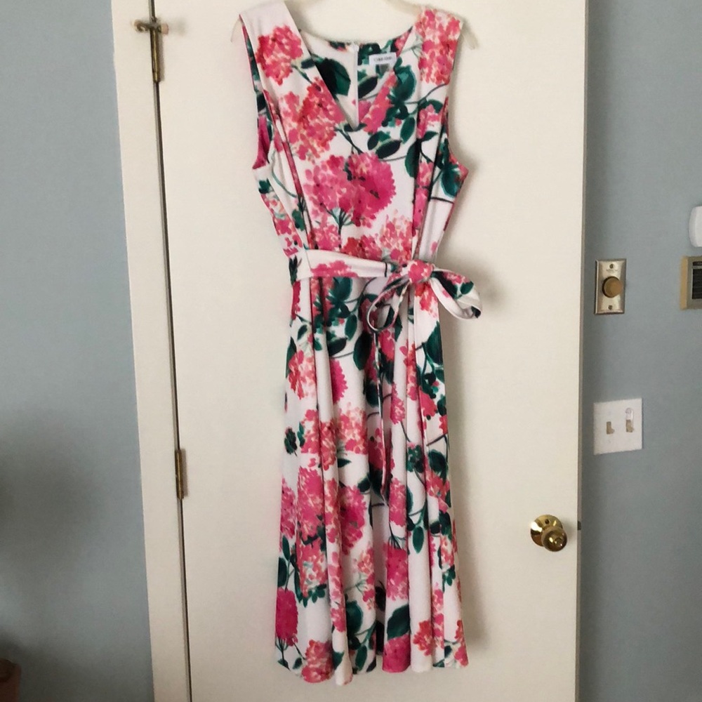 Calvin Klein Floral, Sleeveless Dress, Fully Lined, Full Skirt.  Size 18w